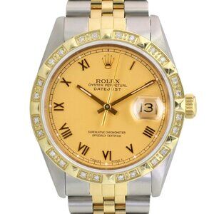 ROLEX DATEJUST 36MM CHAMPAGNE ROMAN DIAL DIAMOND 18K GOLD & STEEL JUBILEE 16233